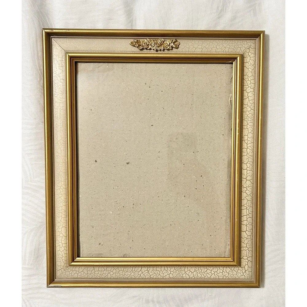 Vintage Gold and Ivory Crackle Classic Picture Frame Hollywood Regency 8 x 10